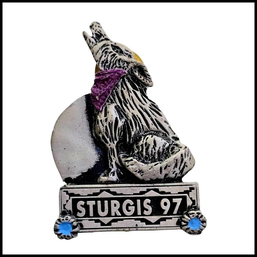 Sturgis 97 Wolf Pin Brooch‎ Howling Moon Bandana Biker Motorcycle Rally